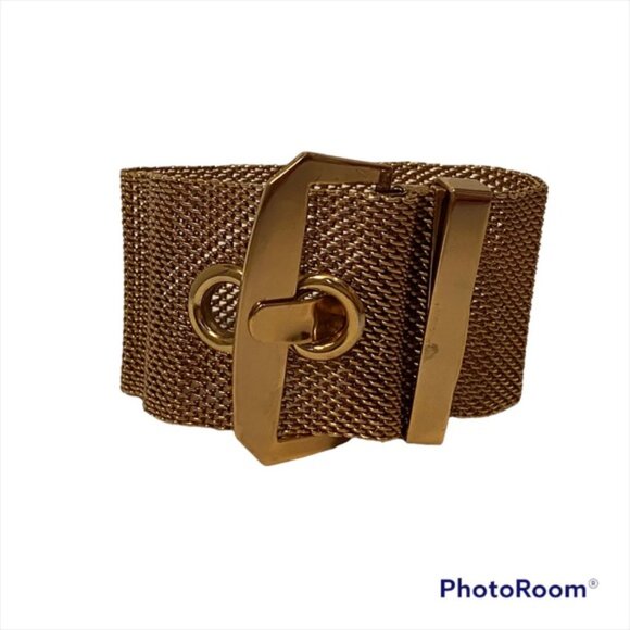 VINTAGE ERICKSON BEAMON BRACELET WIDE GOLD TONE MESH BELT BUCKLE LOOK 7” - 7.5” - Picture 2 of 16